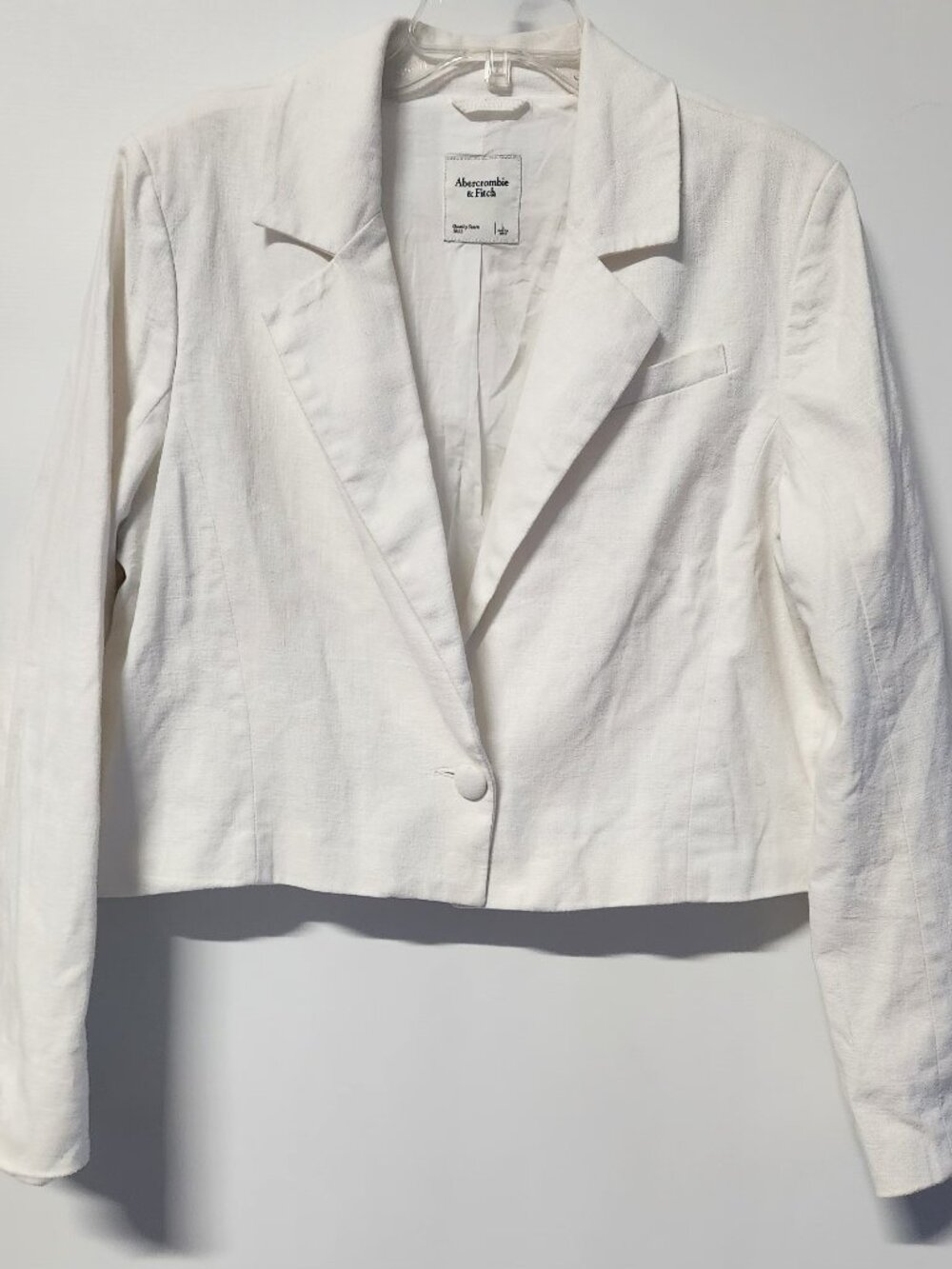 🤍Abercrombie & Fitch White Linen Blend Cropped Blazer Jacket Women's Large